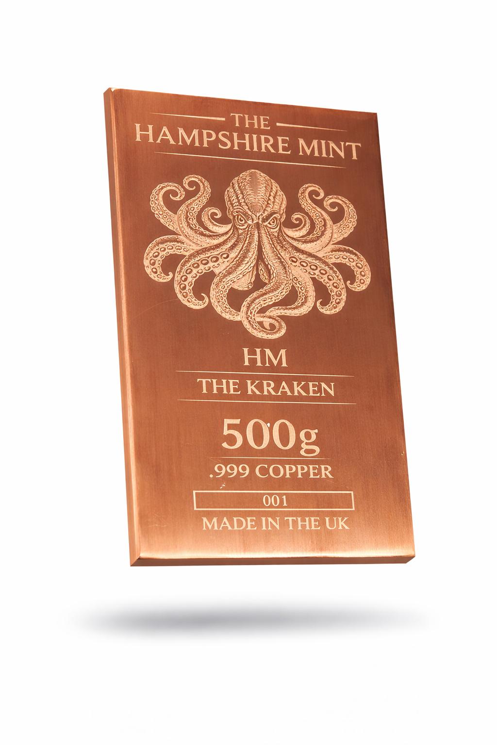 500g Hampshire mint kraken copper bar - limited mintage of 1000